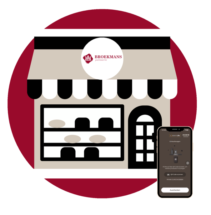 Winkel van Broekmans Patisserie met een telefoon bij de scanner