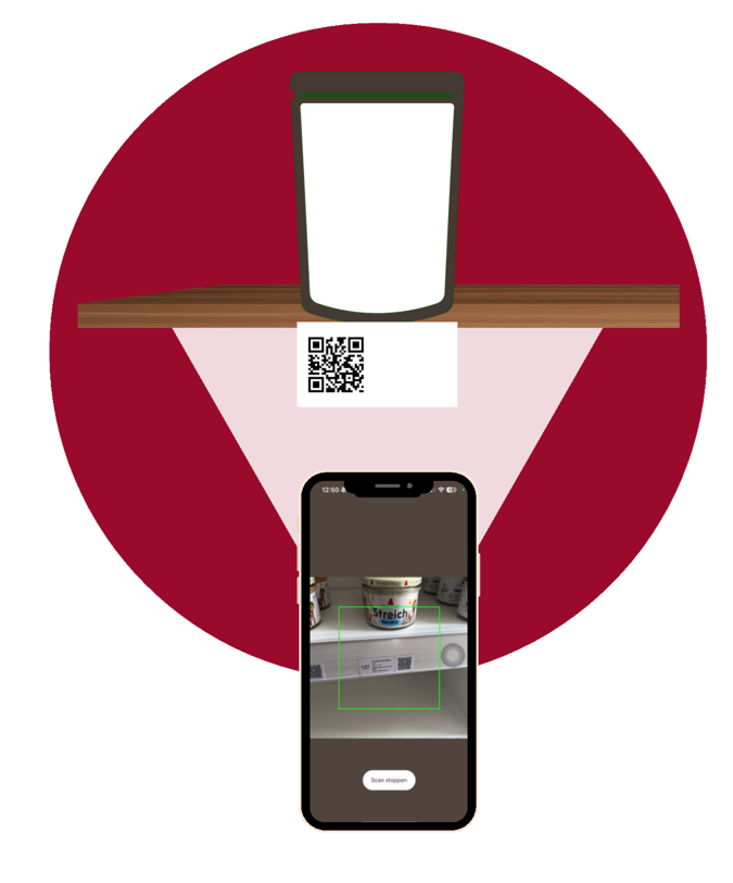 Telefoon scant de QR-code op het schap